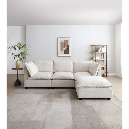 Modular L-Shape Linen Sectional Sofa with Reversible Ottoman, Soft Duck Down Cushions, Perfect for Living Room or Office