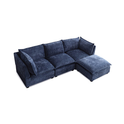 Modular L-Shape Linen Sectional Sofa with Reversible Ottoman, Soft Duck Down Cushions, Perfect for Living Room or Office