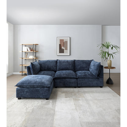 Modular L-Shape Linen Sectional Sofa with Reversible Ottoman, Soft Duck Down Cushions, Perfect for Living Room or Office