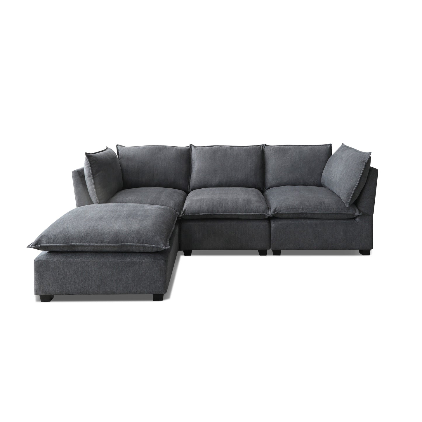 Modular L-Shape Linen Sectional Sofa with Reversible Ottoman, Soft Duck Down Cushions, Perfect for Living Room or Office