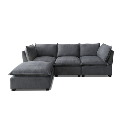 Modular L-Shape Linen Sectional Sofa with Reversible Ottoman, Soft Duck Down Cushions, Perfect for Living Room or Office