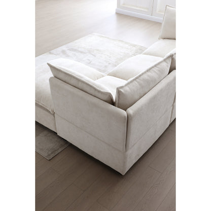 Modular L-Shape Linen Sectional Sofa with Reversible Ottoman, Soft Duck Down Cushions, Perfect for Living Room or Office