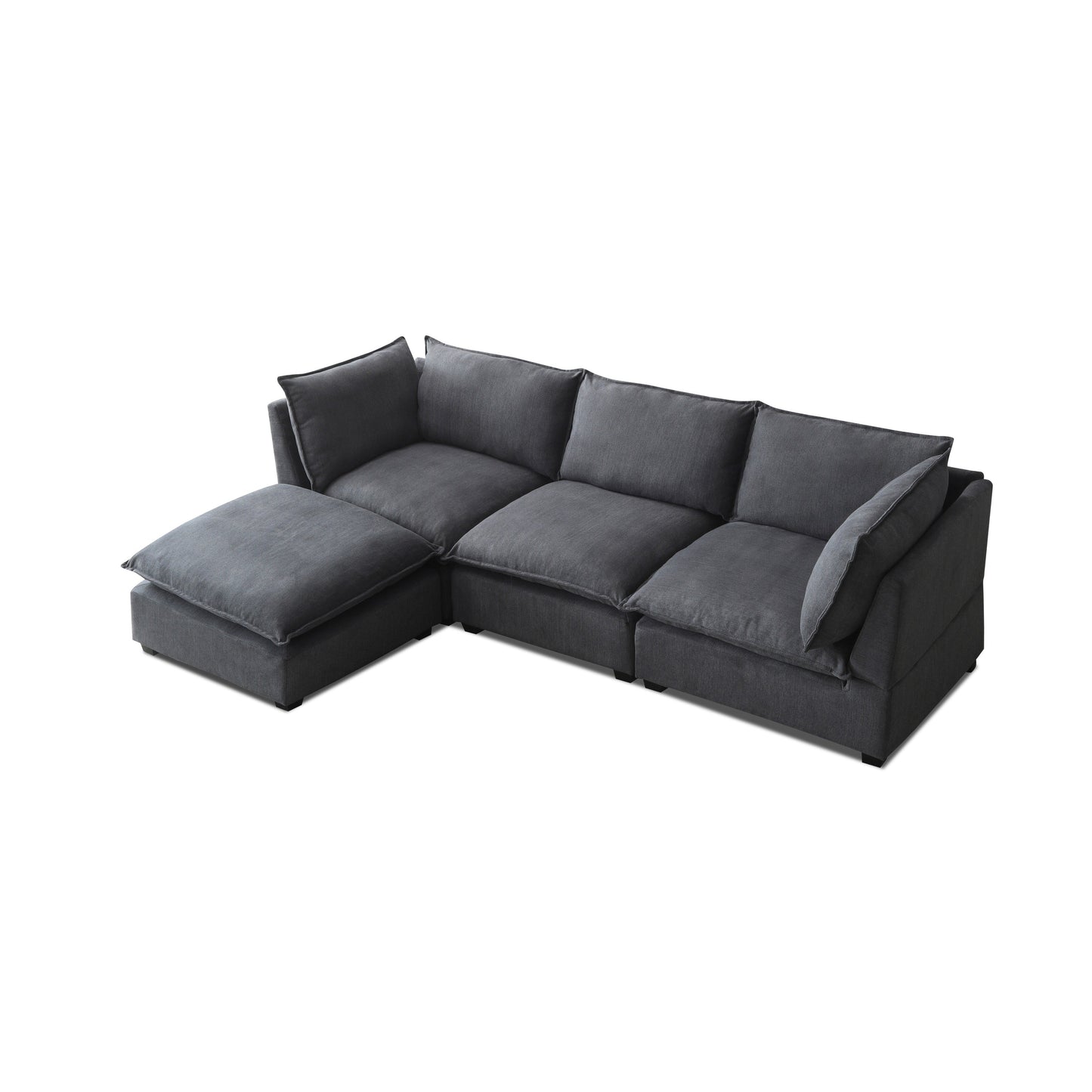 Modular L-Shape Linen Sectional Sofa with Reversible Ottoman, Soft Duck Down Cushions, Perfect for Living Room or Office
