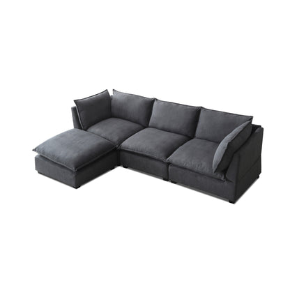 Modular L-Shape Linen Sectional Sofa with Reversible Ottoman, Soft Duck Down Cushions, Perfect for Living Room or Office