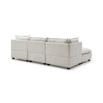 Modular L-Shape Linen Sectional Sofa with Reversible Ottoman, Soft Duck Down Cushions, Perfect for Living Room or Office