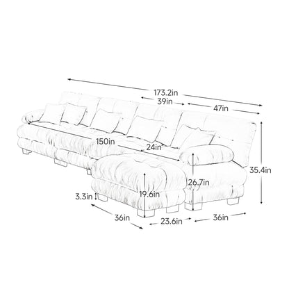 Modular L-Shaped 4-Seater Sectional Sofa Free Combination Cloud Sofa with Convertible Ottomans for Living Room