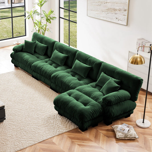 Modular L-Shaped 4-Seater Sectional Sofa Free Combination Cloud Sofa with Convertible Ottomans for Living Room