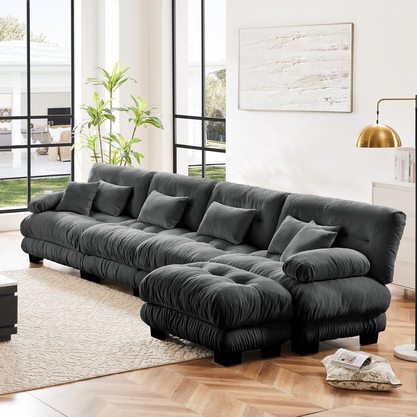 Modular L-Shaped 4-Seater Sectional Sofa Free Combination Cloud Sofa with Convertible Ottomans for Living Room