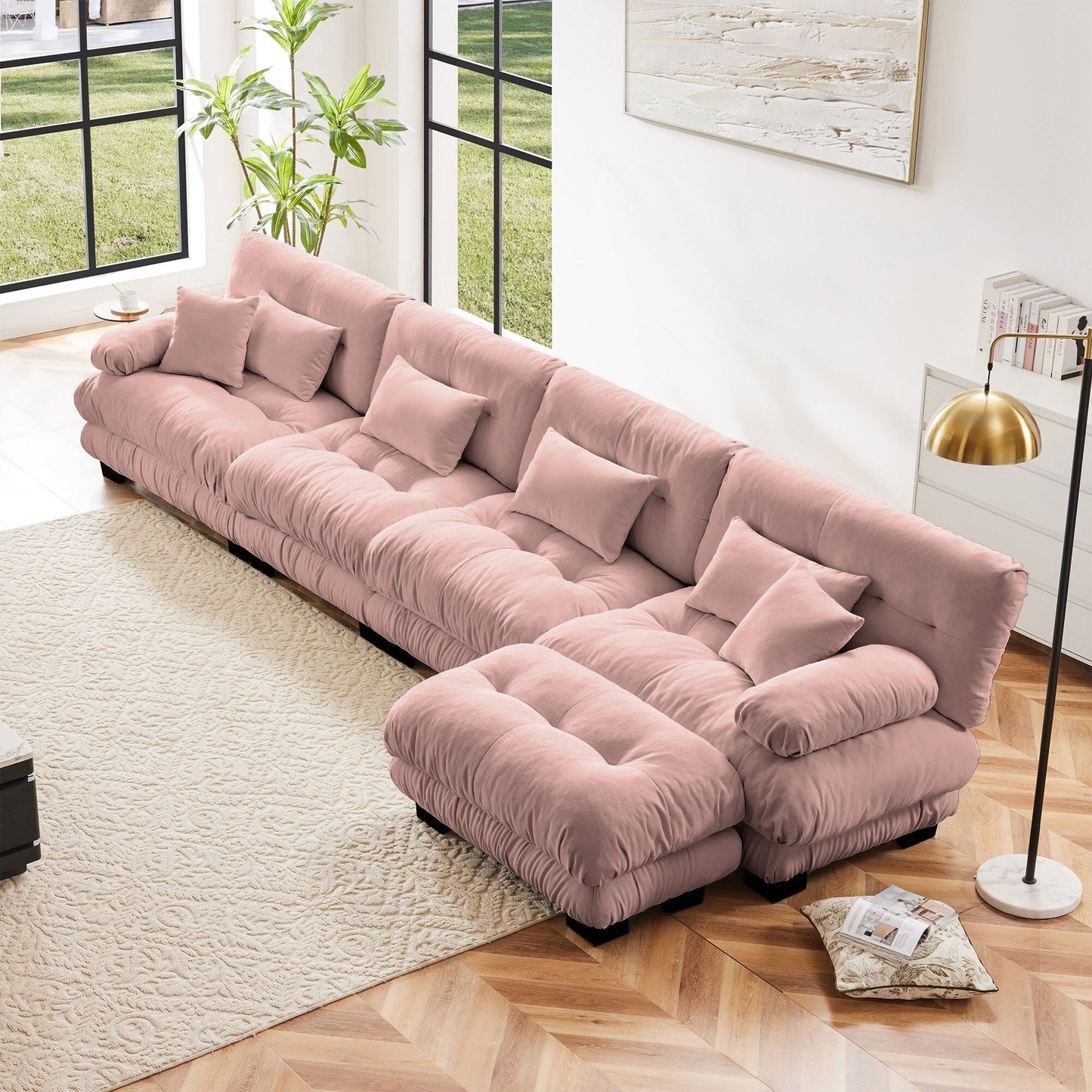 Modular L-Shaped 4-Seater Sectional Sofa Free Combination Cloud Sofa with Convertible Ottomans for Living Room