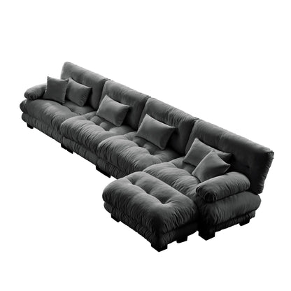 Modular L-Shaped 4-Seater Sectional Sofa Free Combination Cloud Sofa with Convertible Ottomans for Living Room