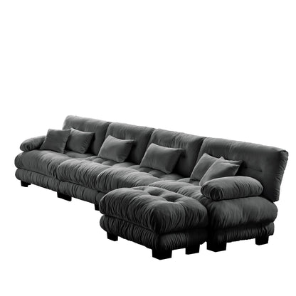 Modular L-Shaped 4-Seater Sectional Sofa Free Combination Cloud Sofa with Convertible Ottomans for Living Room