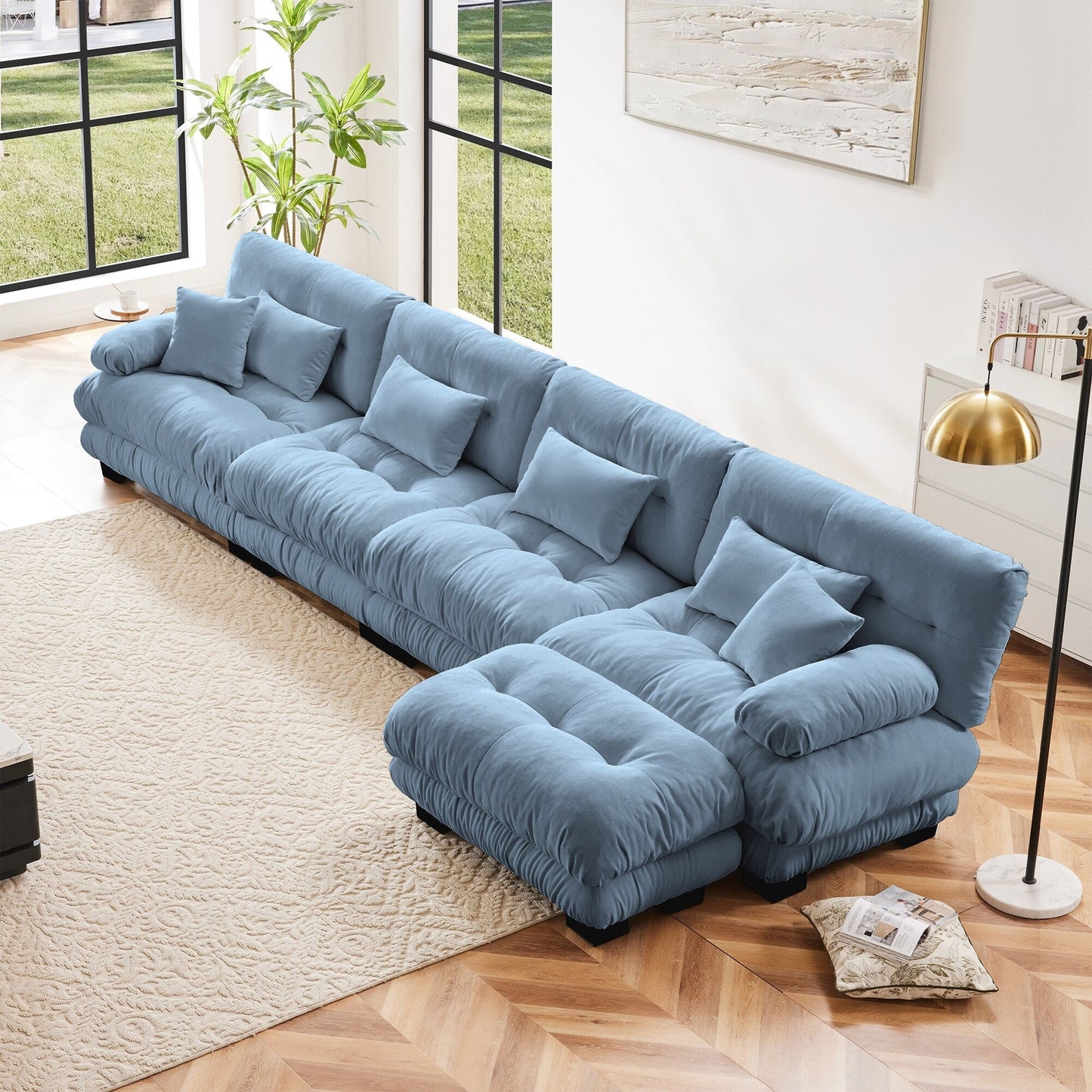 Modular L-Shaped 4-Seater Sectional Sofa Free Combination Cloud Sofa with Convertible Ottomans for Living Room