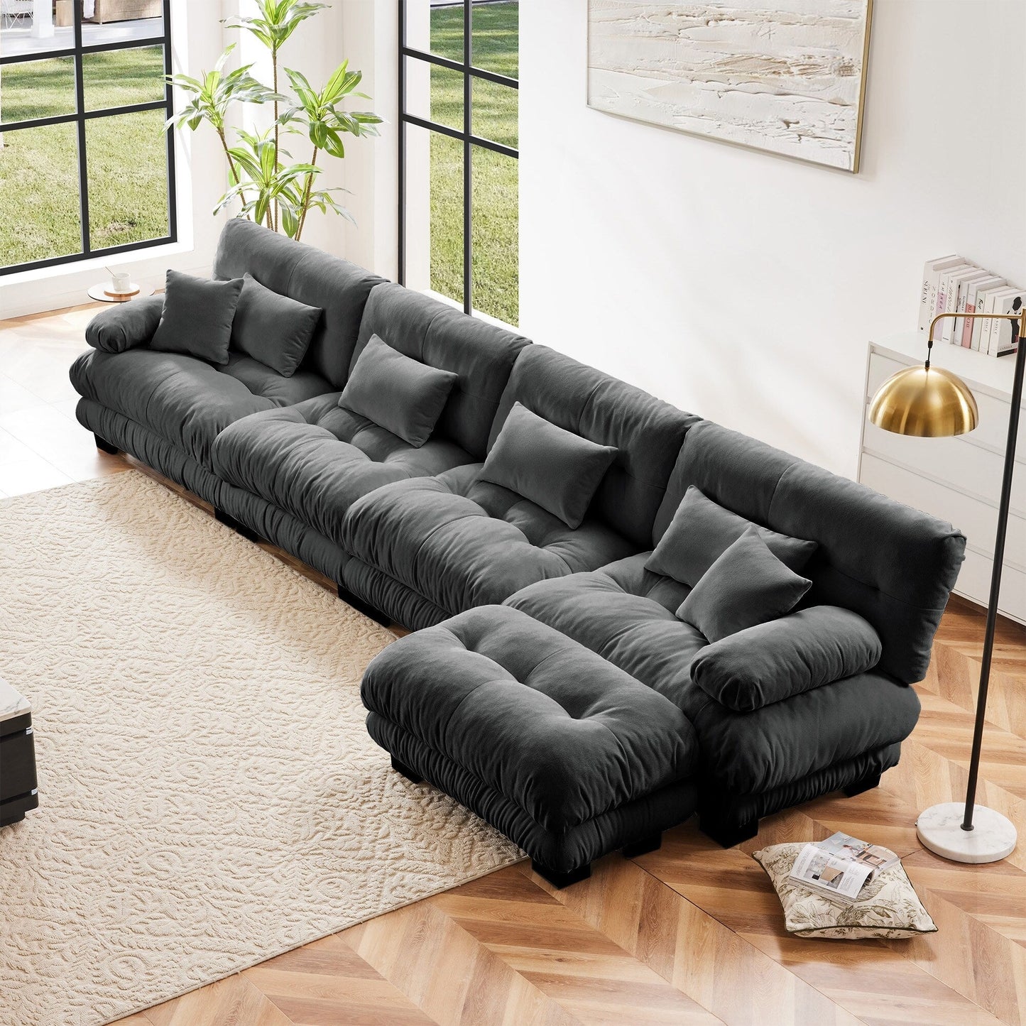 Modular L-Shaped 4-Seater Sectional Sofa Free Combination Cloud Sofa with Convertible Ottomans for Living Room