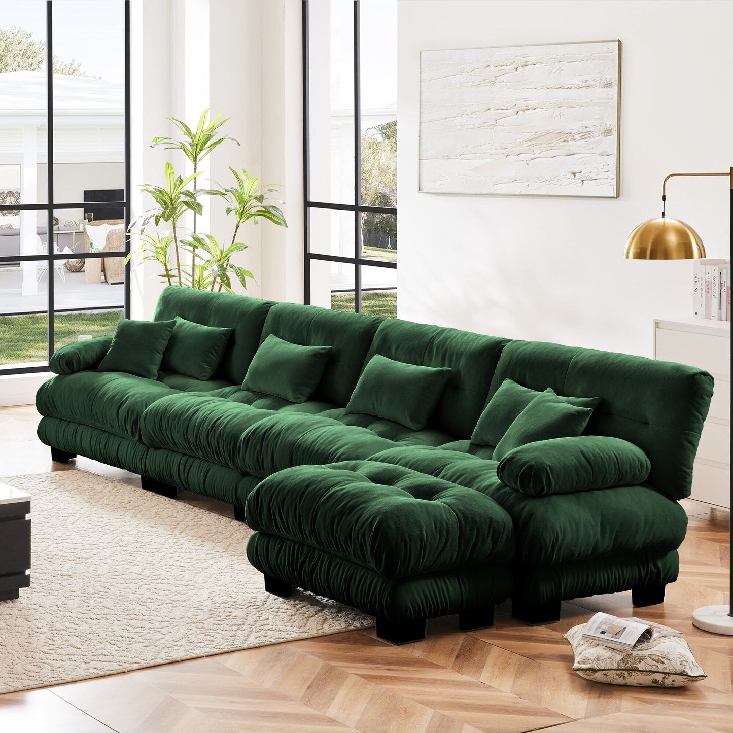 Modular L-Shaped 4-Seater Sectional Sofa Free Combination Cloud Sofa with Convertible Ottomans for Living Room