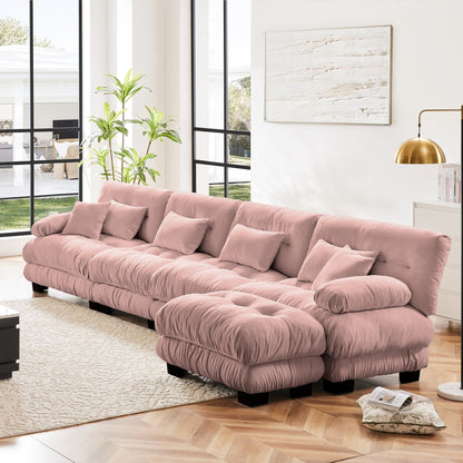 Modular L-Shaped 4-Seater Sectional Sofa Free Combination Cloud Sofa with Convertible Ottomans for Living Room