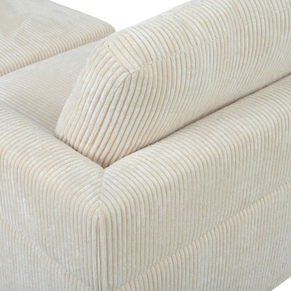 Modular L-Shaped Corduroy 6-Seater Sectional Sofa with Ottoman and Wooden Legs for Living Room Office
