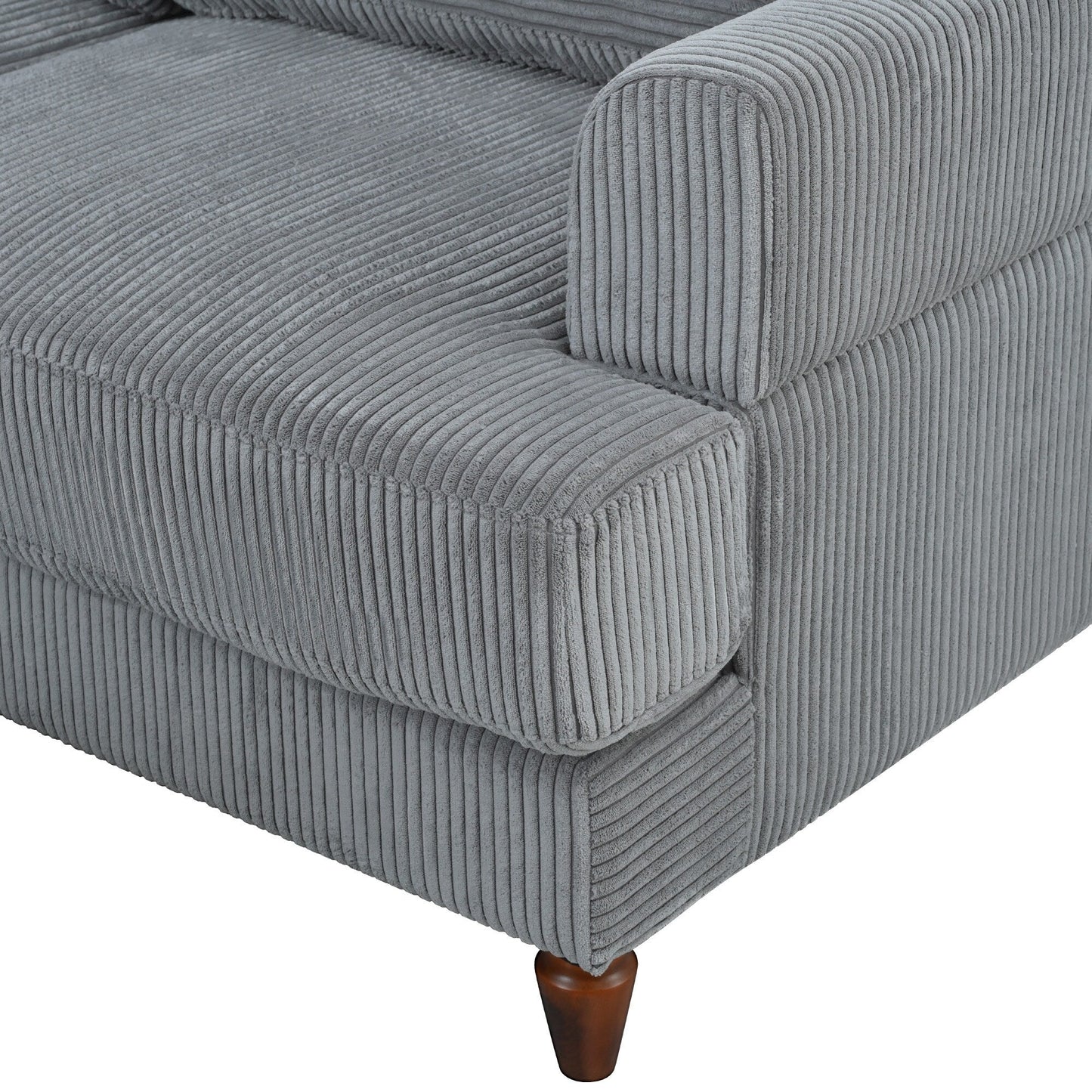 Modular L-Shaped Corduroy 6-Seater Sectional Sofa with Ottoman and Wooden Legs for Living Room Office