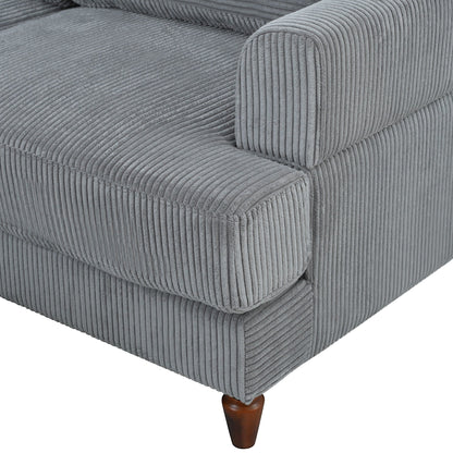 Modular L-Shaped Corduroy 6-Seater Sectional Sofa with Ottoman and Wooden Legs for Living Room Office