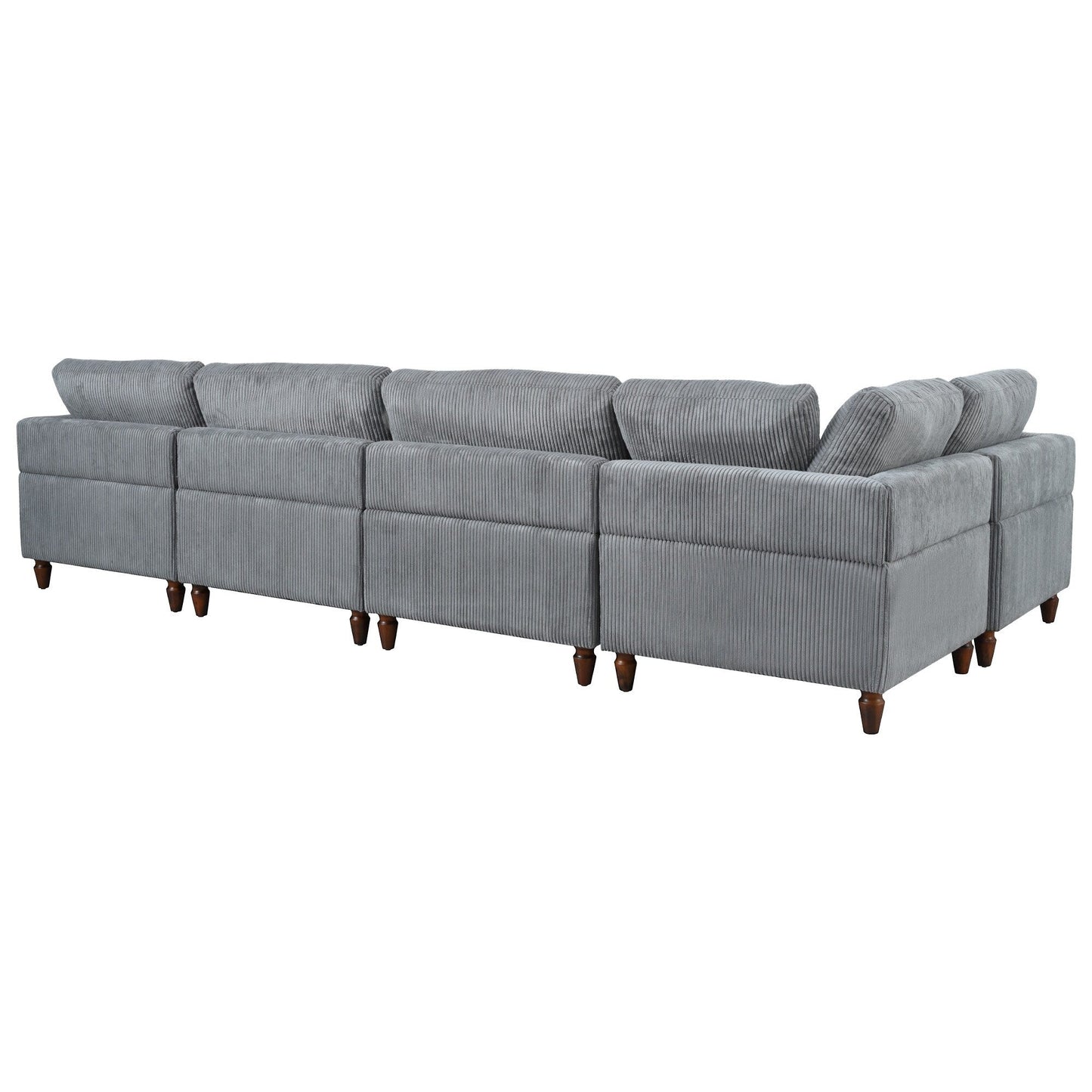 Modular L-Shaped Corduroy 6-Seater Sectional Sofa with Ottoman and Wooden Legs for Living Room Office