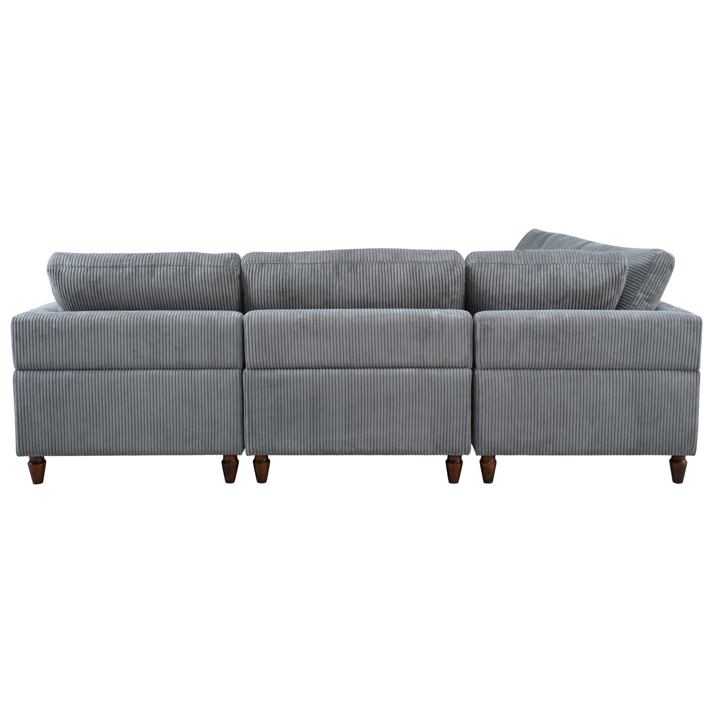 Modular L-Shaped Corduroy 6-Seater Sectional Sofa with Ottoman and Wooden Legs for Living Room Office