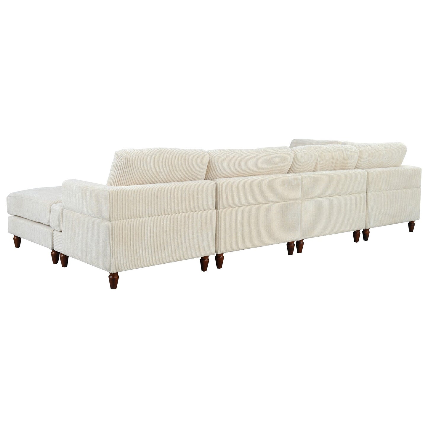 Modular L-Shaped Corduroy 6-Seater Sectional Sofa with Ottoman and Wooden Legs for Living Room Office