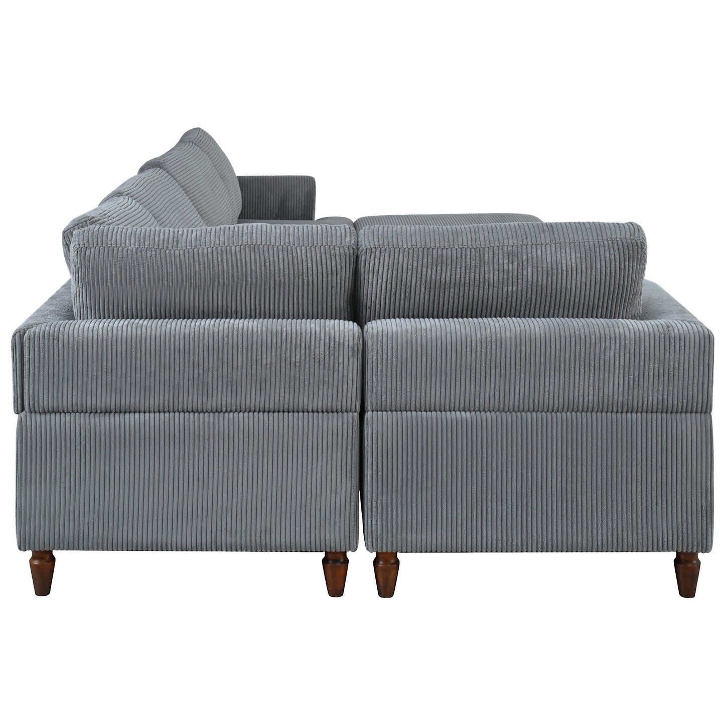 Modular L-Shaped Corduroy 6-Seater Sectional Sofa with Ottoman and Wooden Legs for Living Room Office