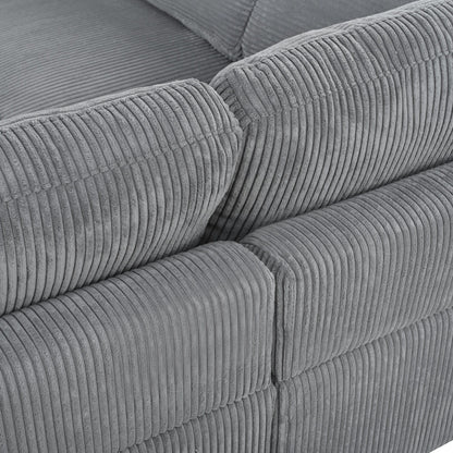 Modular L-Shaped Corduroy 6-Seater Sectional Sofa with Ottoman and Wooden Legs for Living Room Office