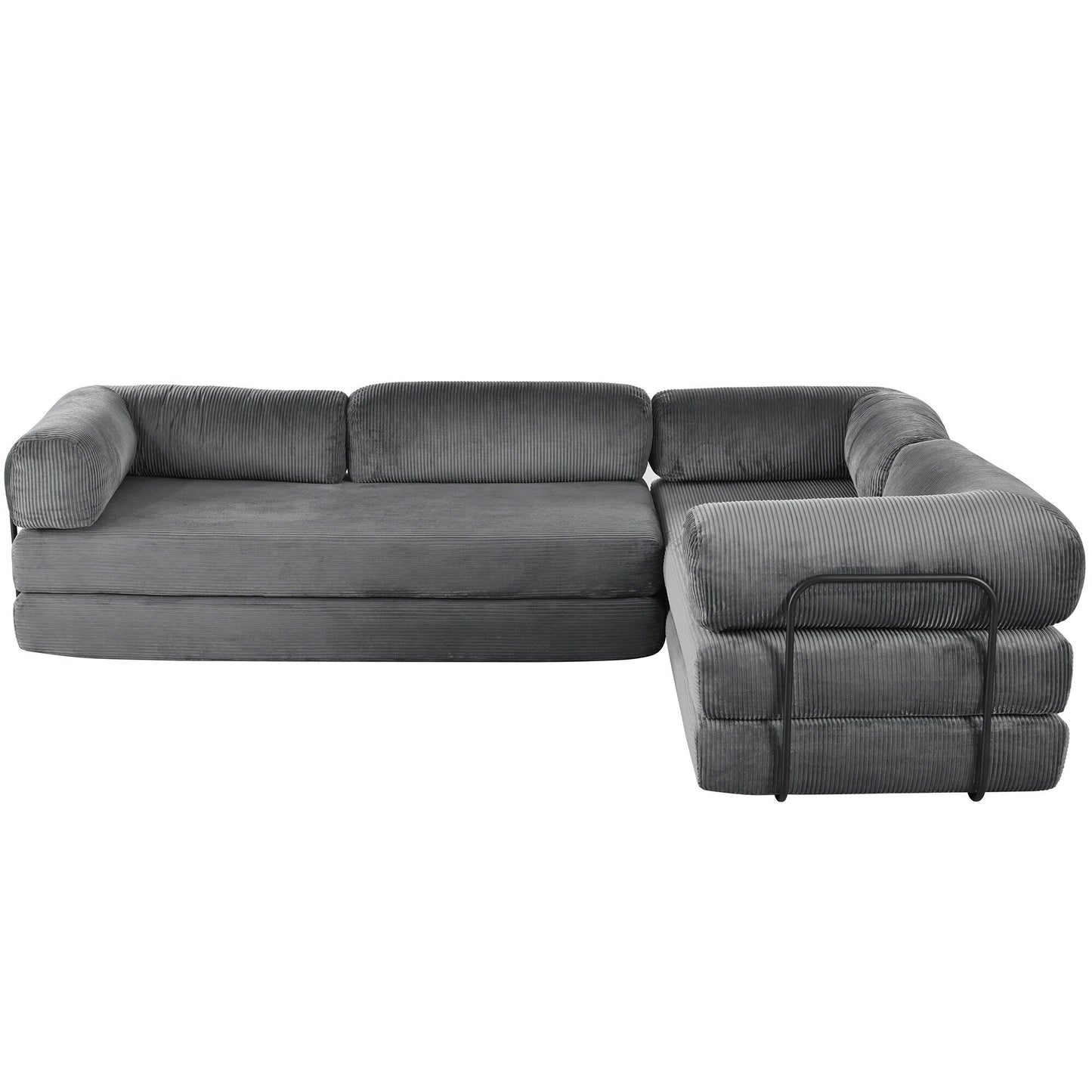 Modular L-Shaped Corduroy Sofa Bed Convertible Sectional 4-Seat Sofa with Wedge Cushions For Living Room Apartment