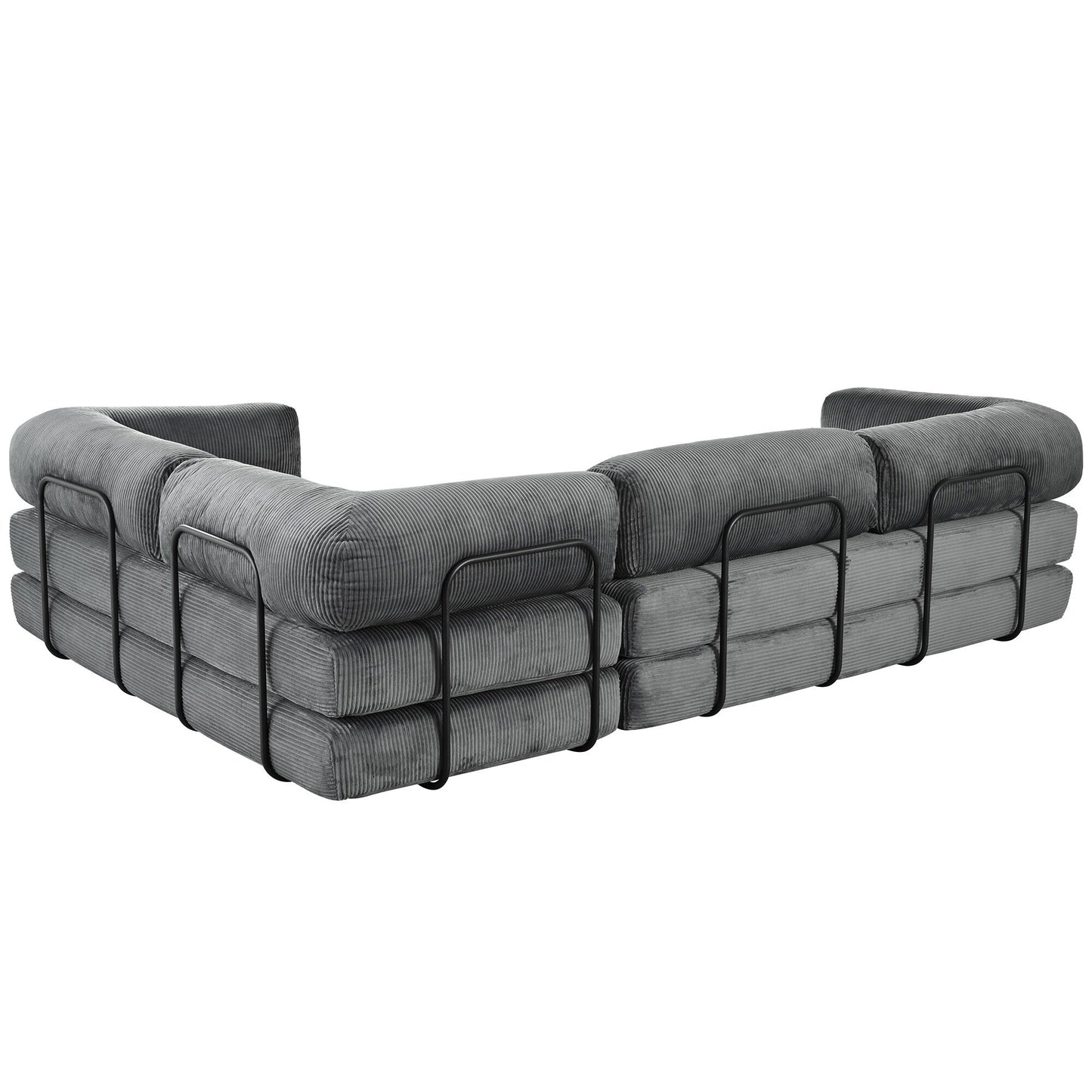 Modular L-Shaped Corduroy Sofa Bed Convertible Sectional 4-Seat Sofa with Wedge Cushions For Living Room Apartment