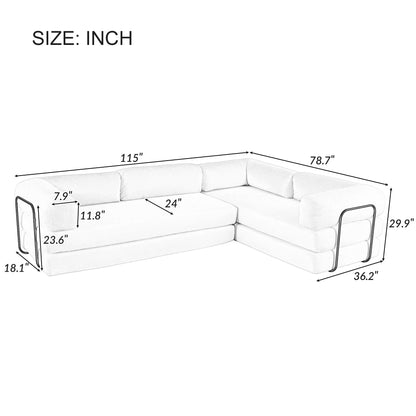 Modular L-Shaped Corduroy Sofa Bed Convertible Sectional 4-Seat Sofa with Wedge Cushions For Living Room Apartment