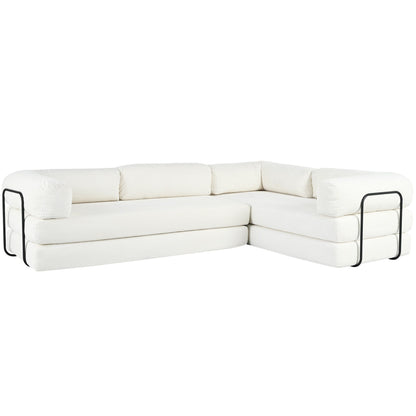 Modular L-Shaped Corduroy Sofa Bed Convertible Sectional 4-Seat Sofa with Wedge Cushions For Living Room Apartment