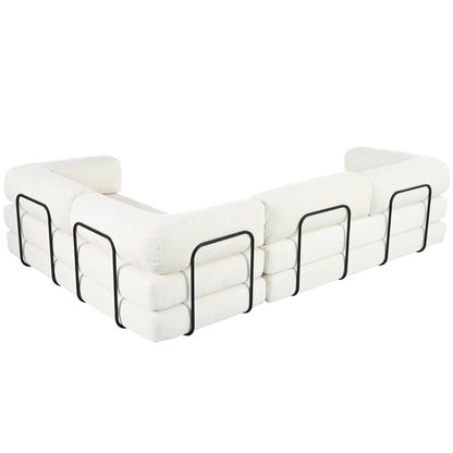 Modular L-Shaped Corduroy Sofa Bed Convertible Sectional 4-Seat Sofa with Wedge Cushions For Living Room Apartment