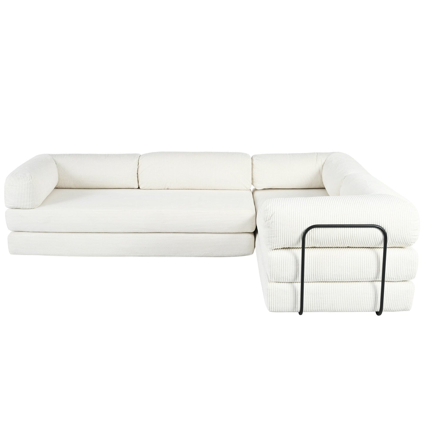 Modular L-Shaped Corduroy Sofa Bed Convertible Sectional 4-Seat Sofa with Wedge Cushions For Living Room Apartment