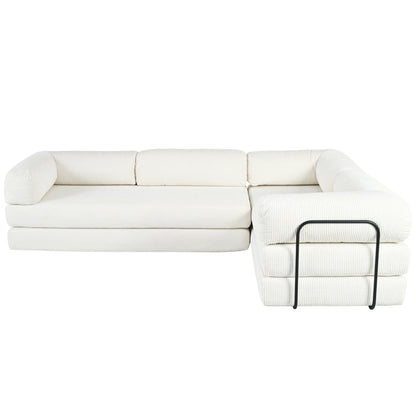 Modular L-Shaped Corduroy Sofa Bed Convertible Sectional 4-Seat Sofa with Wedge Cushions For Living Room Apartment