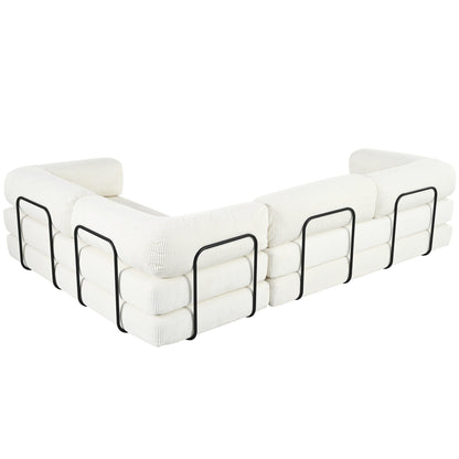 Modular L-Shaped Corduroy Sofa Bed Convertible Sectional 4-Seat Sofa with Wedge Cushions For Living Room Apartment