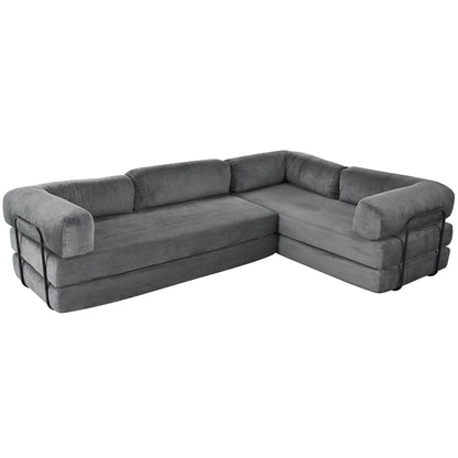 Modular L-Shaped Corduroy Sofa Bed Convertible Sectional 4-Seat Sofa with Wedge Cushions For Living Room Apartment