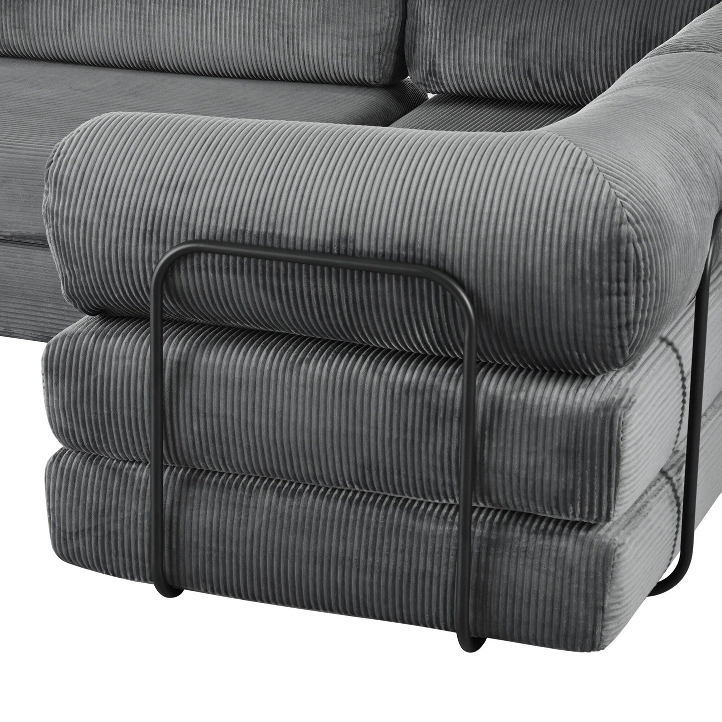 Modular L-Shaped Corduroy Sofa Bed Convertible Sectional 4-Seat Sofa with Wedge Cushions For Living Room Apartment