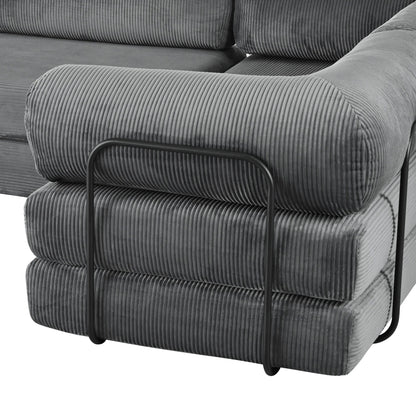 Modular L-Shaped Corduroy Sofa Bed Convertible Sectional 4-Seat Sofa with Wedge Cushions For Living Room Apartment