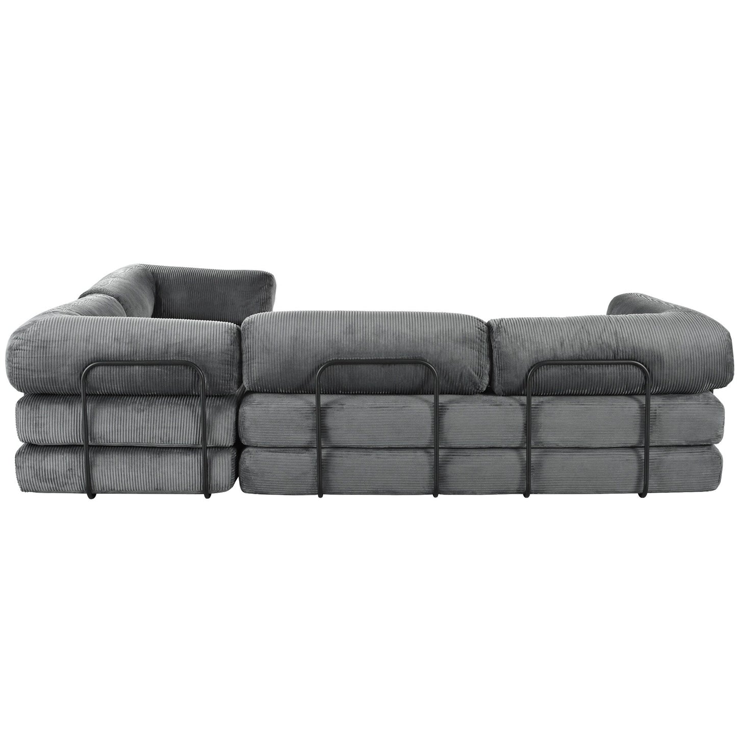 Modular L-Shaped Corduroy Sofa Bed Convertible Sectional 4-Seat Sofa with Wedge Cushions For Living Room Apartment