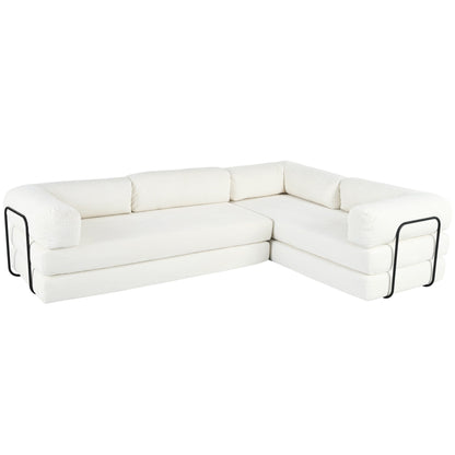 Modular L-Shaped Corduroy Sofa Bed Convertible Sectional 4-Seat Sofa with Wedge Cushions For Living Room Apartment