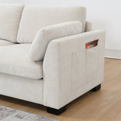 Modular L-Shaped Sectional Sofa with Foldable Table, Dual USB Charging, Side Storage Pockets and Movable Ottoman