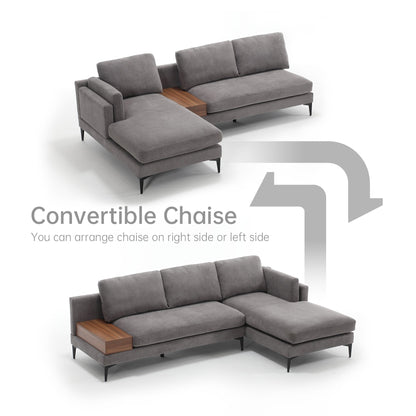 Modular L-shaped Sofa With a Reversible Design and Built-in Wooden Decorative Box