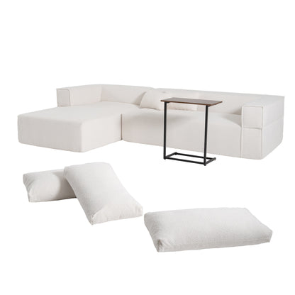 Modular Sectional Sofa With Free Side Table,Wide Seat,Fully Compressed,Wrinkle-Resistant Boucle Fabric Couch With Chaise