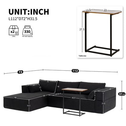 Modular Sectional Sofa With Free Side Table,Wide Seat,Fully Compressed,Wrinkle-Resistant Boucle Fabric Couch With Chaise
