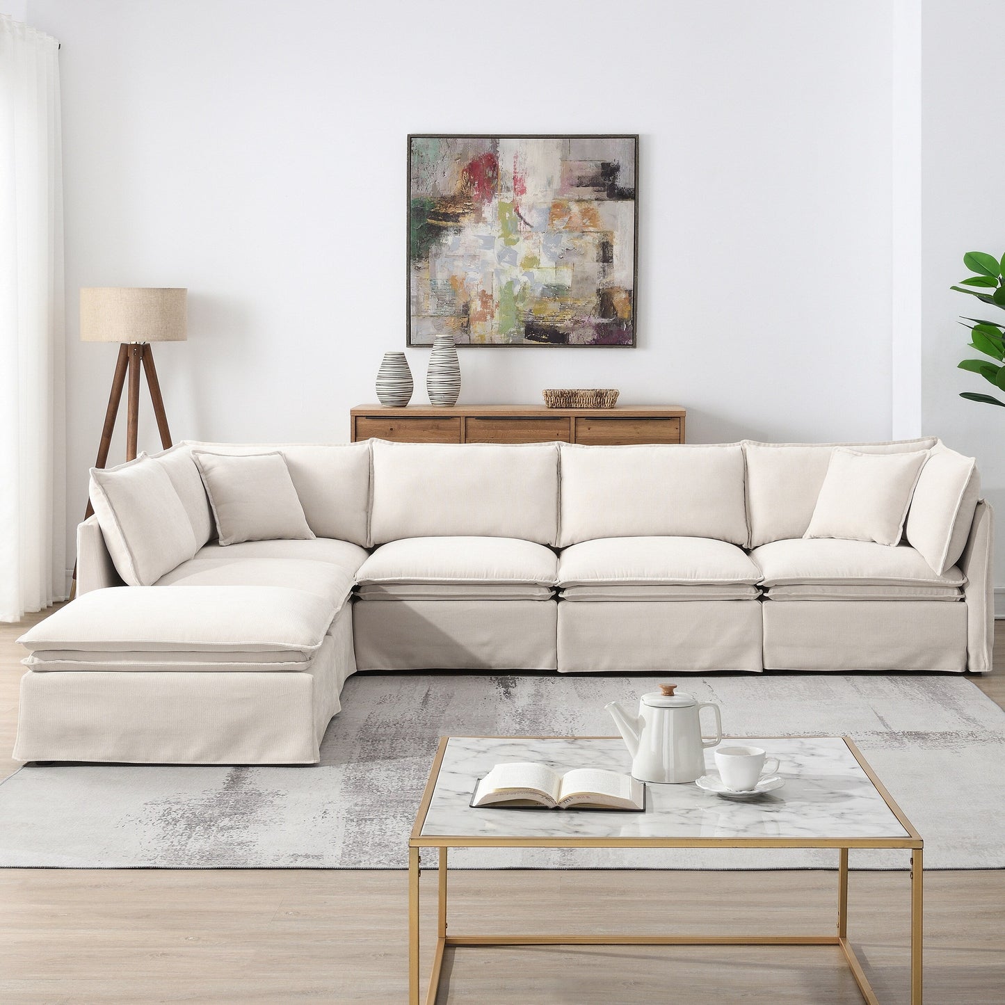 Modular Sectional Sofa With Movable Ottoman,L Pholstered Indoor Furniture, Wide Seat ,Free Combination, Chenille Sofa