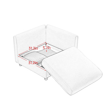 Modular Sectional Sofa with Storage, Cylindrical Backrest and Armrests Deep Comfortable Seating, 4 Seat L- Shaped Sofa