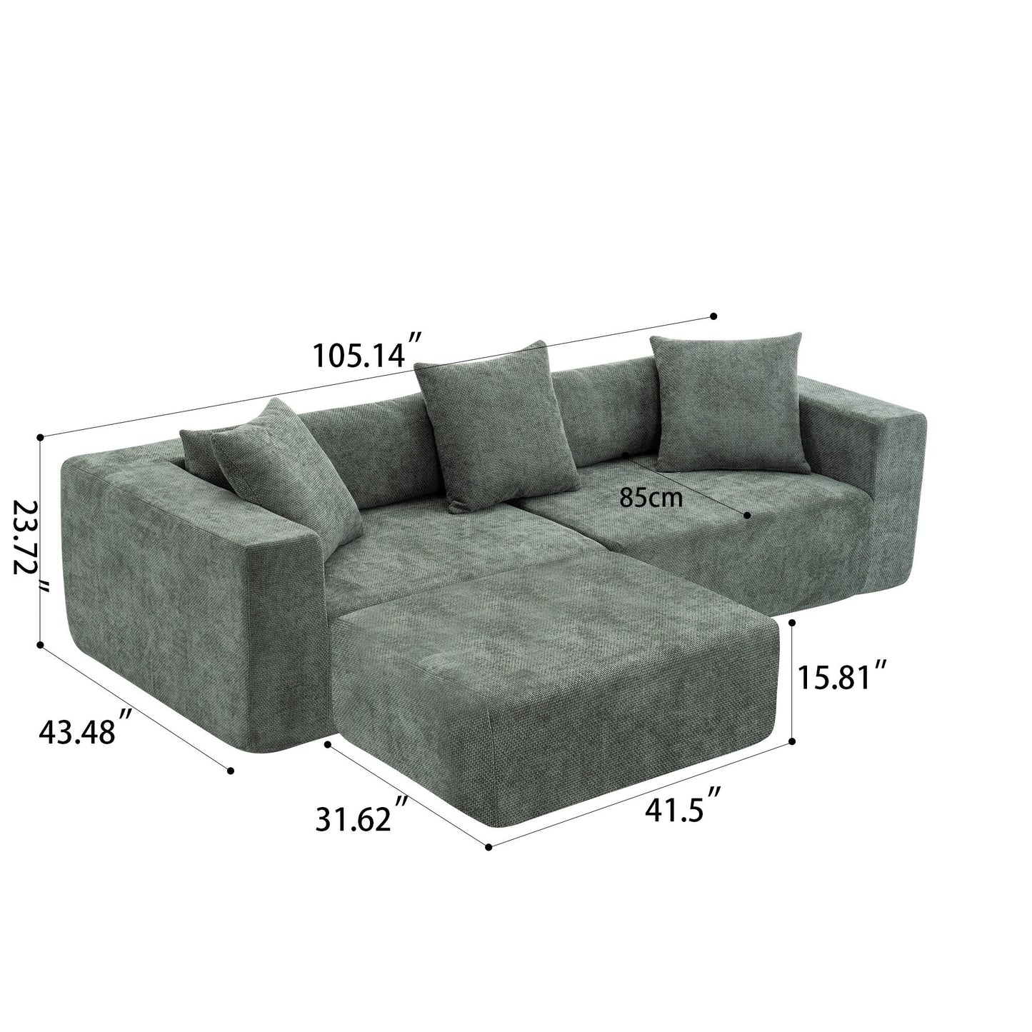 Modular cross-section with L-shaped lounge chair, cloud sofa, living room, bedroom soft cushion sofa - no installation required