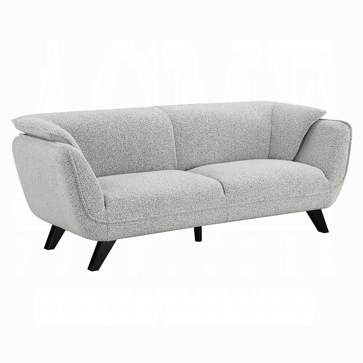 Naeli Sofa, Rounded Back, Light Gray Boucle, 86 Inch Solid Pine Wood