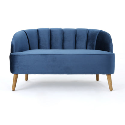 Navy Blue 50 Velvet Loveseat Sofa with Birch Wood Frame and Angled Birch Wood Legs for Living Room