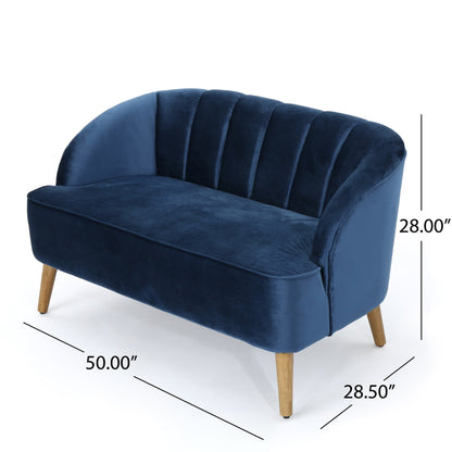 Navy Blue 50 Velvet Loveseat Sofa with Birch Wood Frame and Angled Birch Wood Legs for Living Room